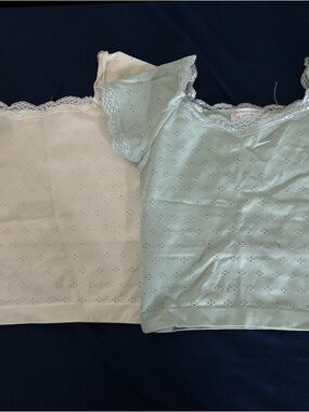 Altar'd State Mint Eyelet Lace Trim Crop Top